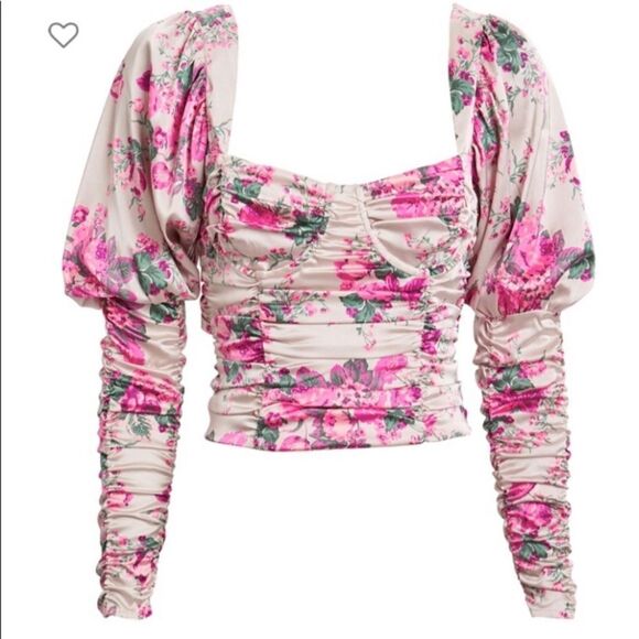 For Love and Lemons Palais Pink Crop Top Floral Blouse Size XS - Picture 9 of 13
